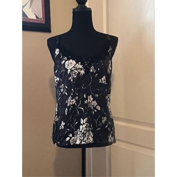 Apt. 9, 95% silk black and white floral cami top with adjustable straps - Picture 1 of 6